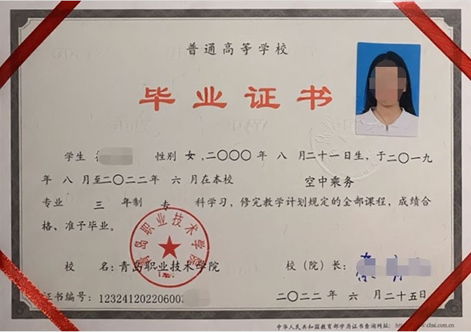 东港青岛职业技术学院毕业证样本图片
